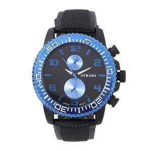 STRADA Watch with Black, Blue False Chronograph Dial and Black Silicone Strap